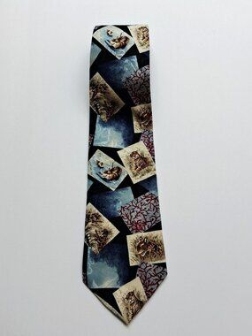 Endangered Species Jaguar Tiger Wildlife Print 100% Silk Necktie USA